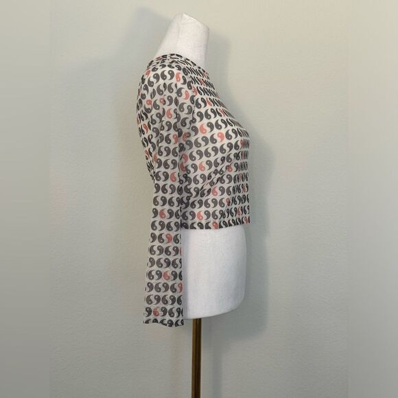 Asos White Sheer Long Sleeve Crop Top Brown and Orange Yin Yang Pattern Size 2P - Picture 4 of 11
